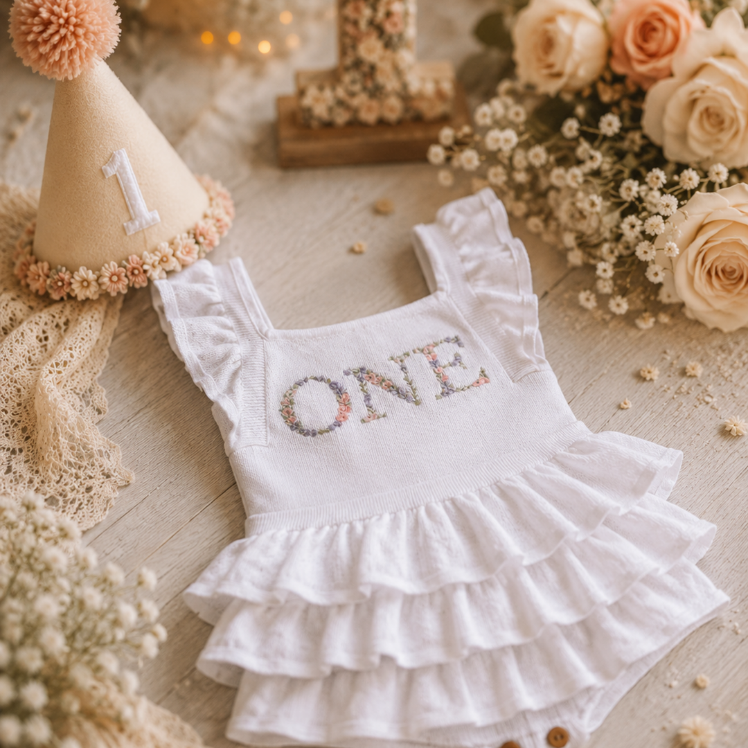 Birthday Frill Romper - Milk