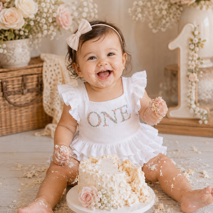Birthday Frill Romper - Milk