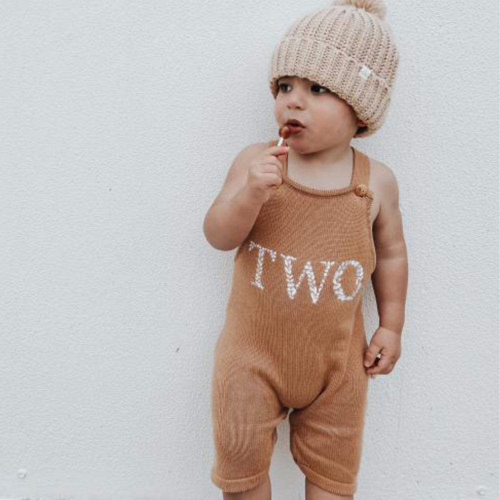 Baby wearing Kute Cuddles 2nd Birthday Romper organic cotton milestone photo