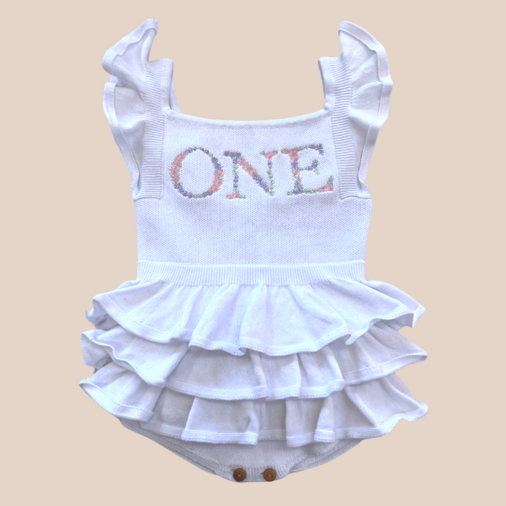 Birthday Frill Romper - Milk